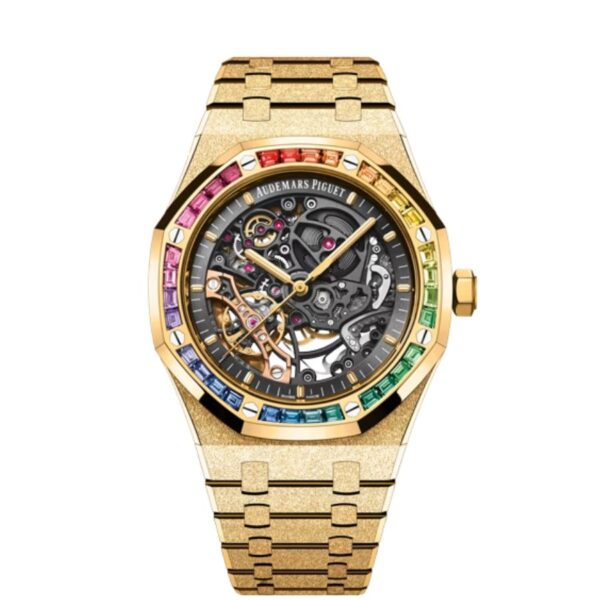 Audemars Piguet Royal Oak Frosted Gold Double Balance Wheel Openworked "Rainbow" Yellow Gold